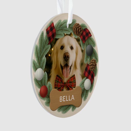 Country Plaid Hondennaam Foto Vakantie Kerstmis Ornament (voorkant)