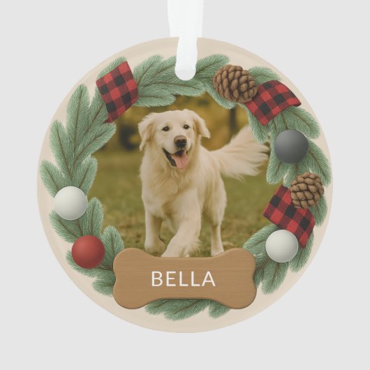 Country Plaid Hondennaam Foto Vakantie Kerstmis Ornament (achterkant)