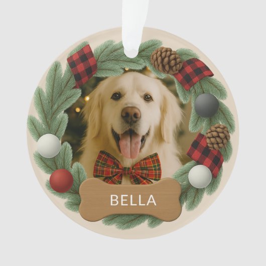 Country Plaid Hondennaam Foto Vakantie Kerstmis Ornament (voorkant)