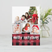 Country Plaid Merry Everything Kerstfoto Feestdagenkaart (Staand voorkant)