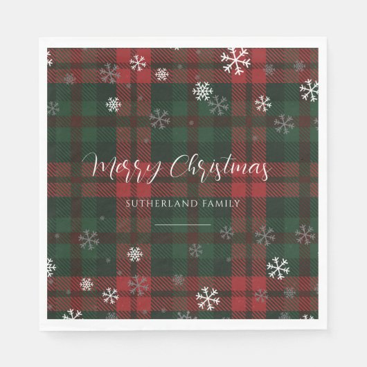 Country Plaid Sneeuwvlokken Gepersonaliseerde Kers Servet (Voorkant)
