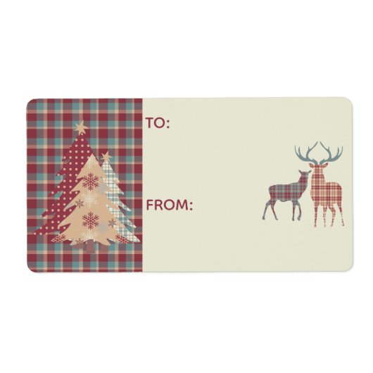 Country Plaids, Herten, Bomen Gift Label Sticker 2 (Voorkant)