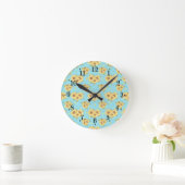 Country Powder Blue Yellow Sunflowers Wall Clock Ronde Klok (Huis)