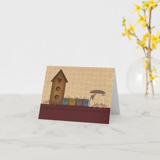 Country Primitive Shelf Note Card Kaart (Gele Bloem)