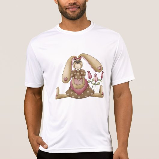 Country Primitive Stuffed Bunny with Pink Hearts T-shirt (Voorkant)