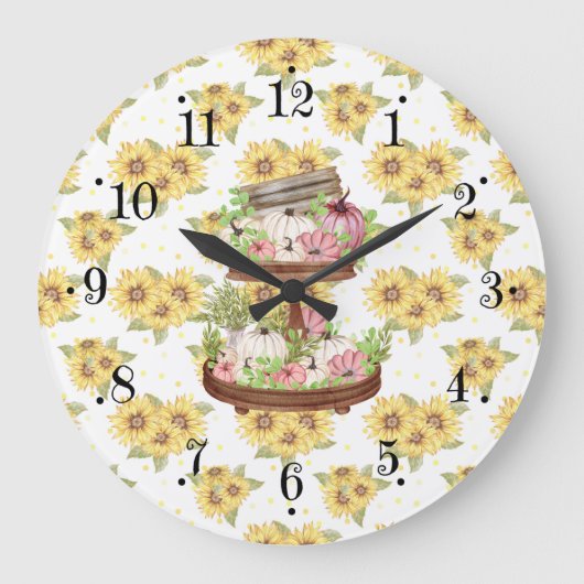 Country Pumpkin And Sunflowers Wall Clock Grote Klok (Voorkant)