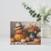 Country Pumpkin Harvest with Flowers Briefkaart (Staand voorkant)