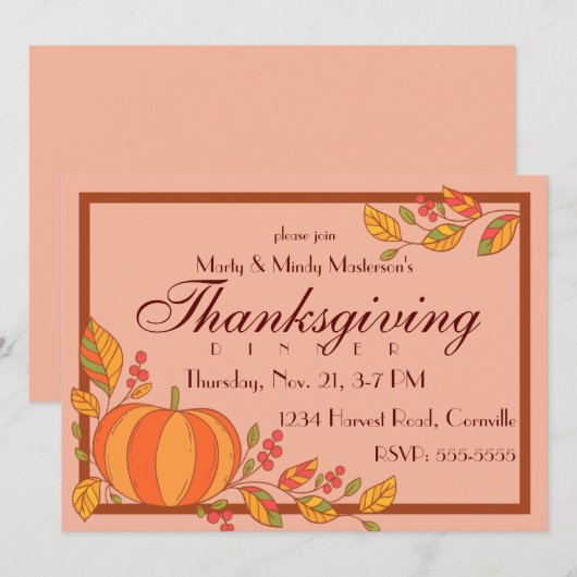 Country Pumpkin Thanksgiving Diner Party Kaart (Voorkant / Achterkant)