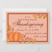 Country Pumpkin Thanksgiving Diner Party Kaart (Voorkant)