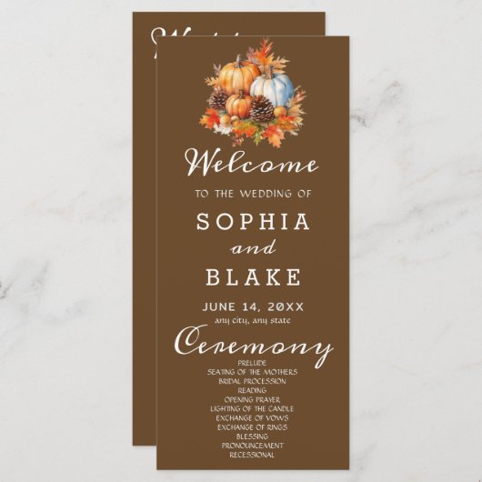 Country Pumpkins Herfst Bruin Huwelijksprogramma (Voorkant / Achterkant)
