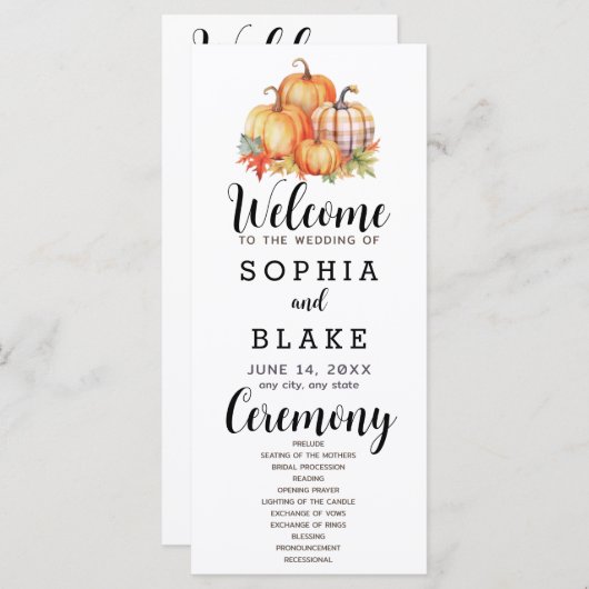 Country Pumpkins Plaid Herfst Wit Trouwprogramma (Voorkant / Achterkant)