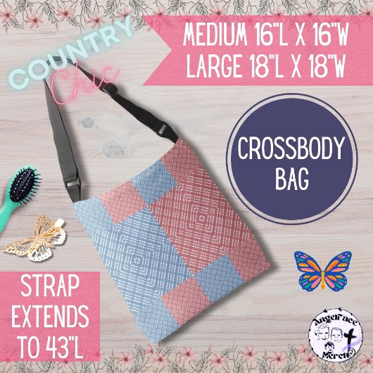 Country Quilt Roze en Blauw Tote Bag