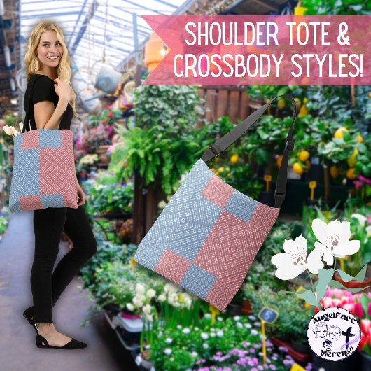 Country Quilt Roze en Blauw Tote Bag