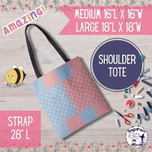 Country Quilt Roze en Blauw Tote Bag