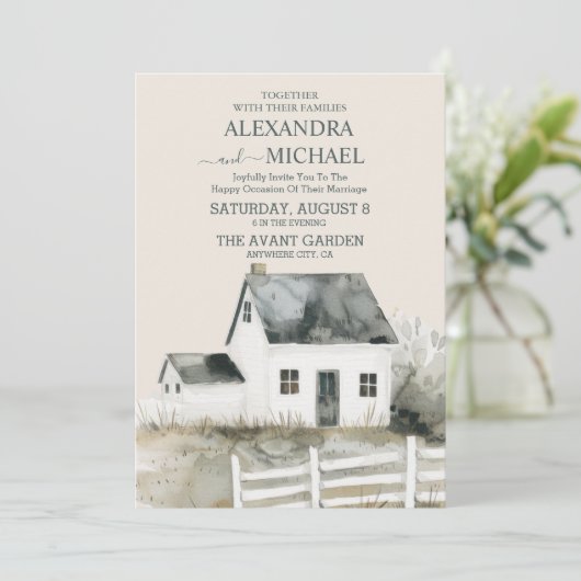 Country Ranch Boerderij Schuur Huwelijksuitnodigin Kaart (Staand voorkant)