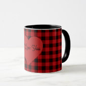 Country red and black plaid - heart detail mok (Voorkant rechts)