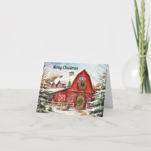 Country Red Barn Christmas Kaart (Voorkant)