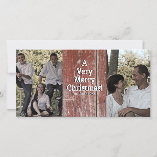 Country Red Barn Twee foto Kerst Kaart (Voorkant)