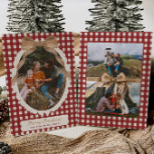 Country Red Gingham Bow Photo Christmas Card Feestdagenkaart