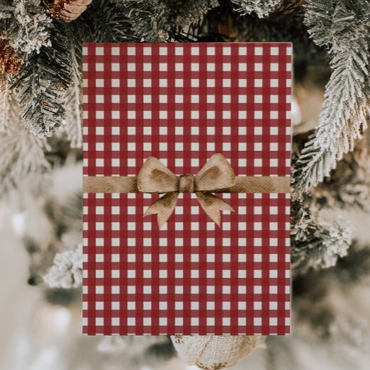 Country Red Gingham Bow Photo Christmas Card Feestdagenkaart