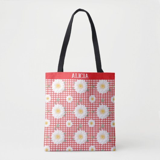Country Red Gingham met witte bloemen Tote Bag (Voorkant)