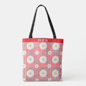 Country Red Gingham met witte bloemen Tote Bag (Achterkant)