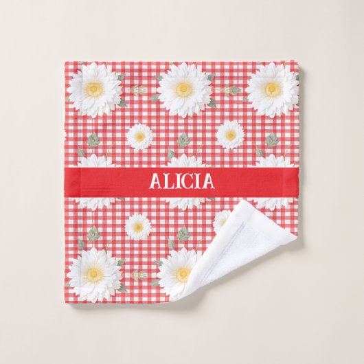 Country Red Gingham met witte madeliefjes Bad Handdoek (Wasdoekje)