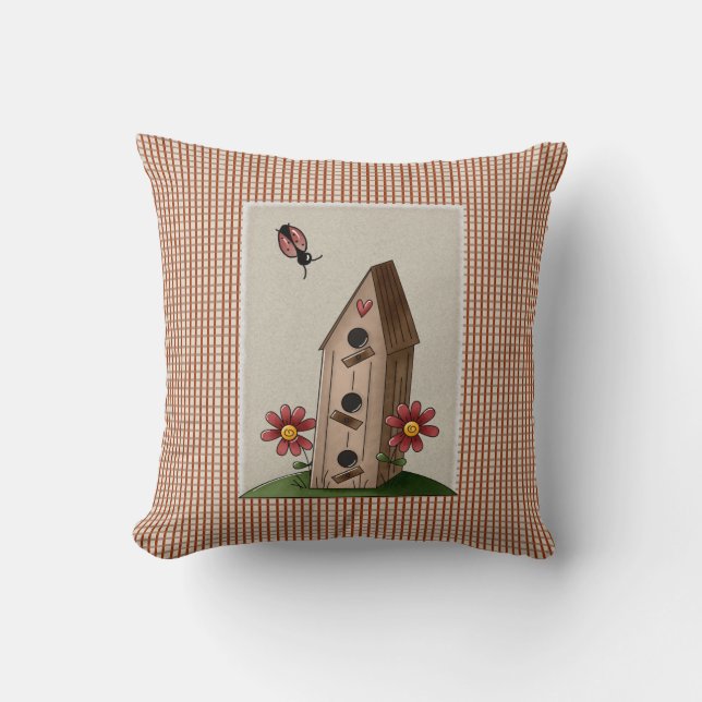 Country Red Gingham Welkom Vrienden Kussen (Voorkant)