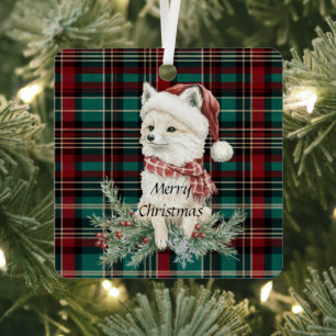 Country Red Green Plaid Christmas Fox Metalen Ornament