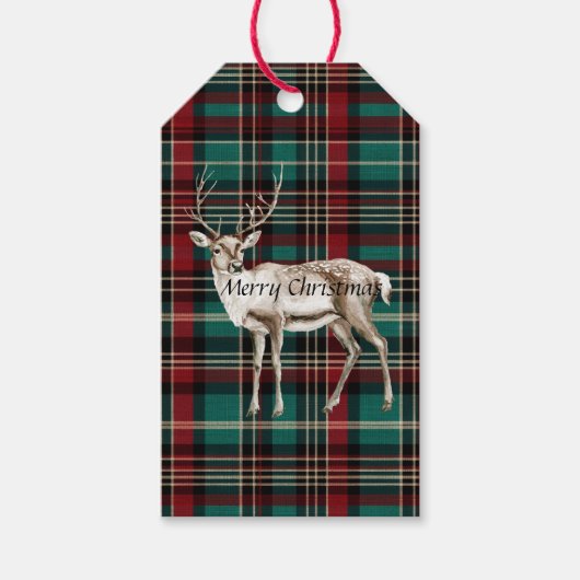 Country Red Green Plaid Kerst Herten Cadeaulabel (Voorkant)