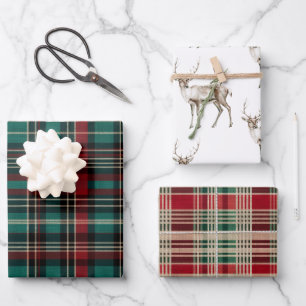 Country Red Green Plaid Kerst Herten Inpakpapier Vel