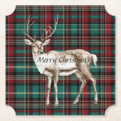 Country Red Green Plaid Kerst Herten Kartonnen Onderzetters (Voorkant)