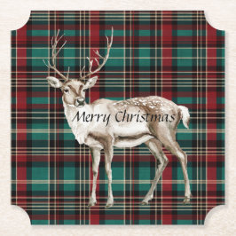 Country Red Green Plaid Kerst Herten Kartonnen Onderzetters