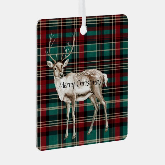 Country Red Green Plaid Kerst Herten Metalen Ornament (Voorkant Rechts)