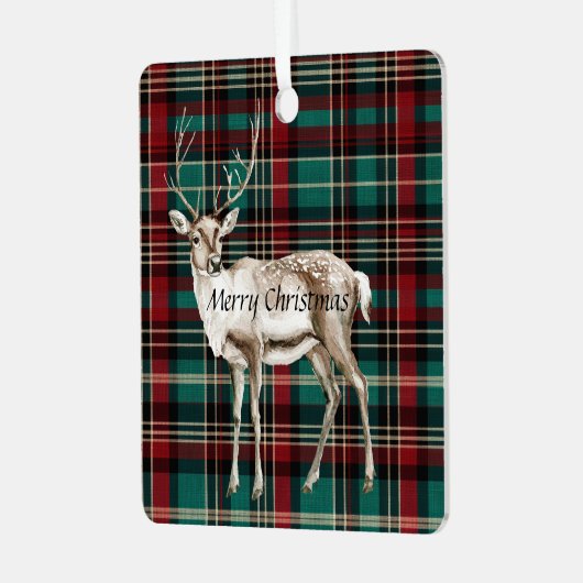 Country Red Green Plaid Kerst Herten Metalen Ornament (Voorkant links)