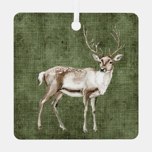 Country Red Green Plaid Kerst Herten Metalen Ornament (Achterkant)