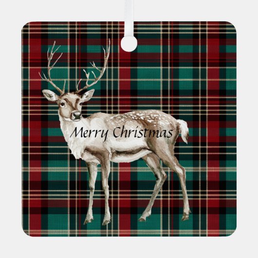 Country Red Green Plaid Kerst Herten Metalen Ornament (Voorkant)