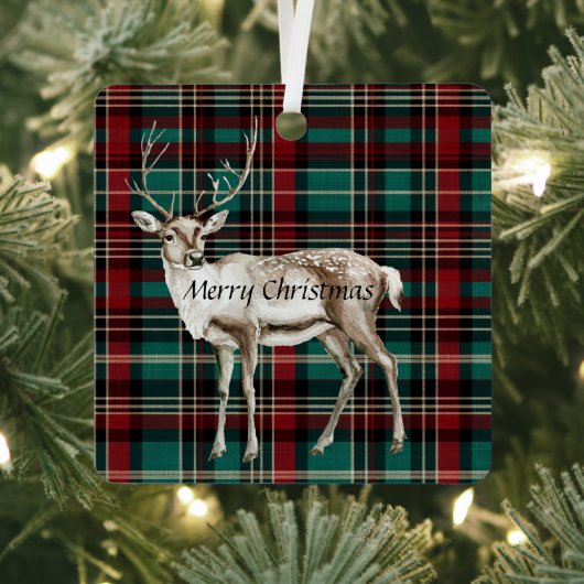 Country Red Green Plaid Kerst Herten Metalen Ornament (Insitu)
