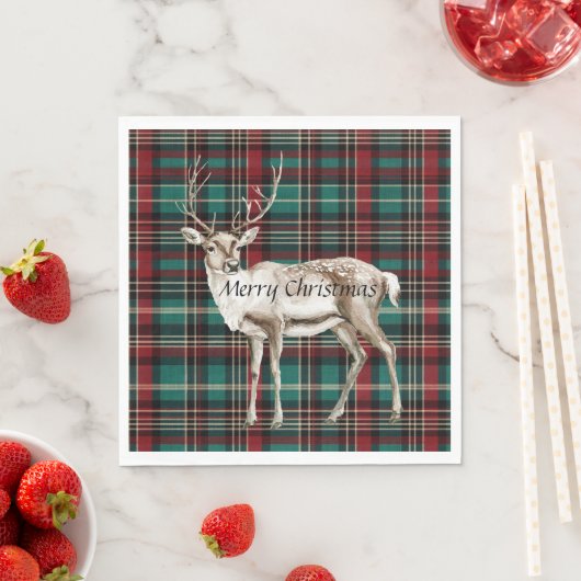 Country Red Green Plaid Kerst Herten Servet (Insitu)