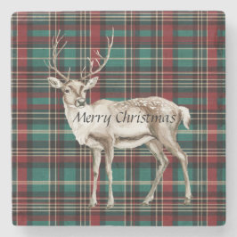 Country Red Green Plaid Kerst Herten Stenen Onderzetter