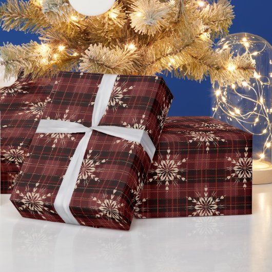 Country Red Plaid Sneeuwvlokken Kerstmis Cadeaupapier (Feestdagen)