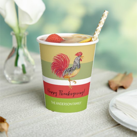 Country Red Rooster Waterverf Papieren Bekers (Insitu)
