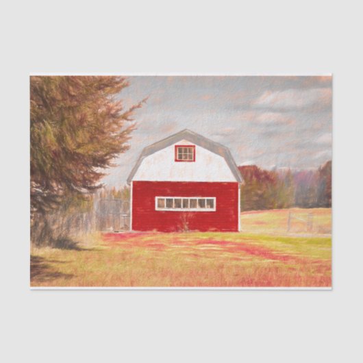 Country Red White Barn Sketch Art Tissuepapier (Voorkant)