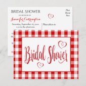 Country Red White Gingham Plaid Vrijgezellenfeest Uitnodiging Briefkaart (Voorkant / Achterkant)