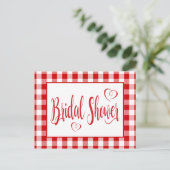 Country Red White Gingham Plaid Vrijgezellenfeest Uitnodiging Briefkaart (Staand voorkant)