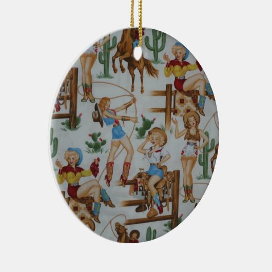 country Retro kerstmeisjes Keramisch Ornament (Rechts)