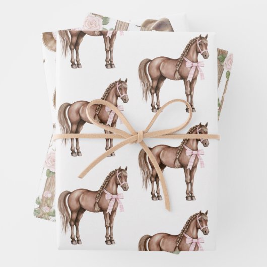 Country Road Horse Cowgirl Pet Verjaardag Inpakpapier Vel (In situ)