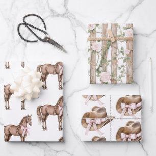 Country Road Horse Cowgirl Pet Verjaardag Inpakpapier Vel