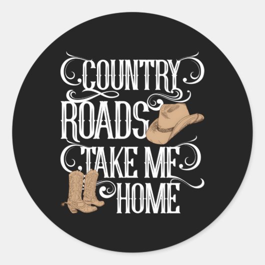 Country Roads Take Me Home Muziek Songtekst Ronde Sticker (Voorkant)