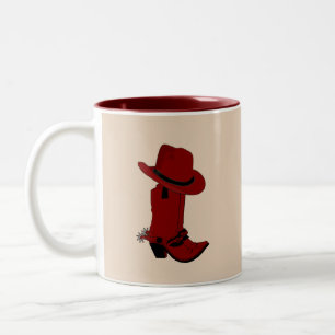 Country Rode Hoed & Laarzen op Beige Tweekleurige Koffiemok